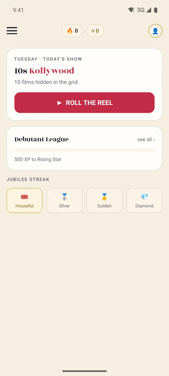 The daily home screen with today's puzzle