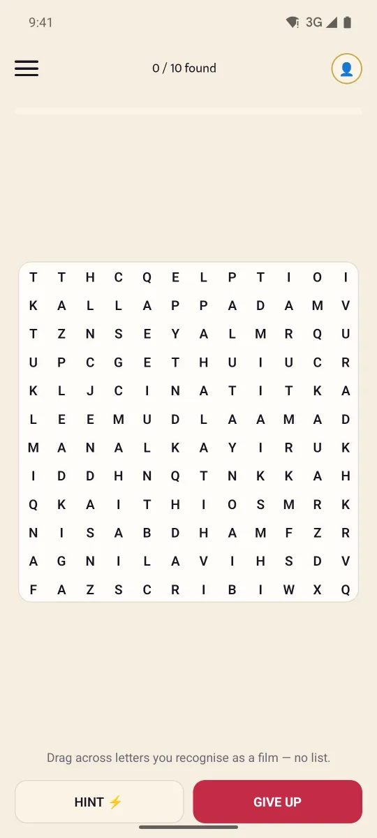 The SPOT letter grid with hidden film titles